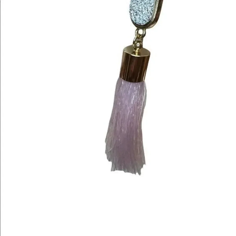 Rhinestone and Pink Tassel Dangle Earrings